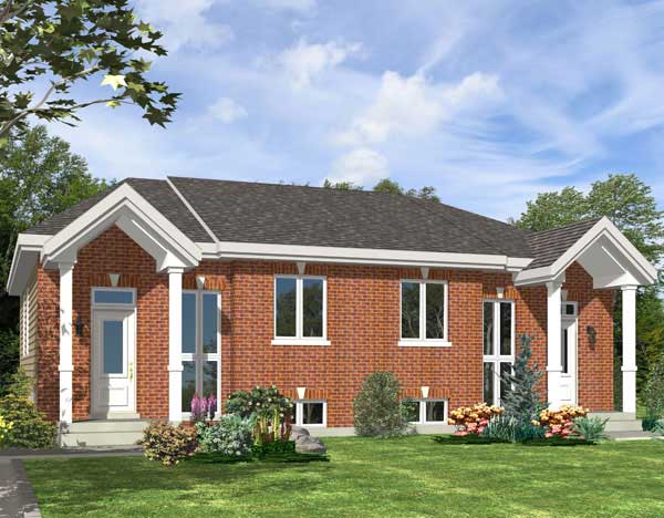 This is a computer rendering for these Multi-Unit House Plans.