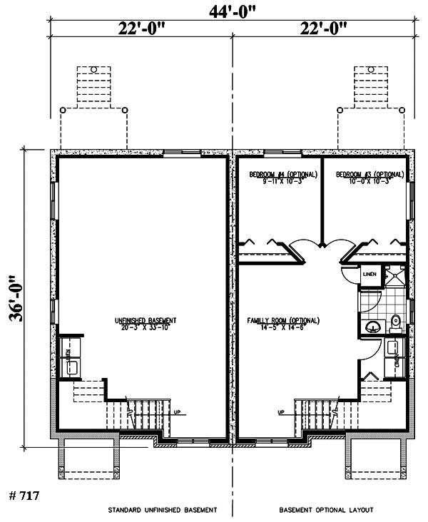Floor Plan Basement of Multi-Unit Plan #158-1182
