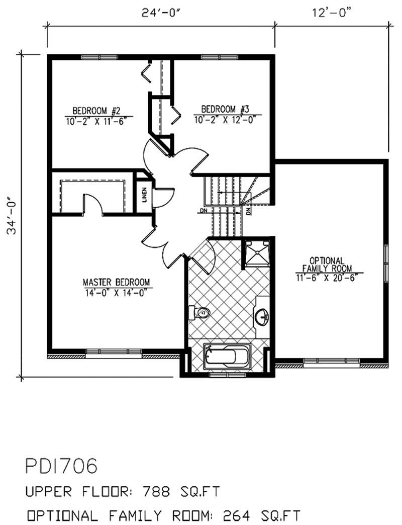 Floor Plan Second Story of European Plan #158-1184