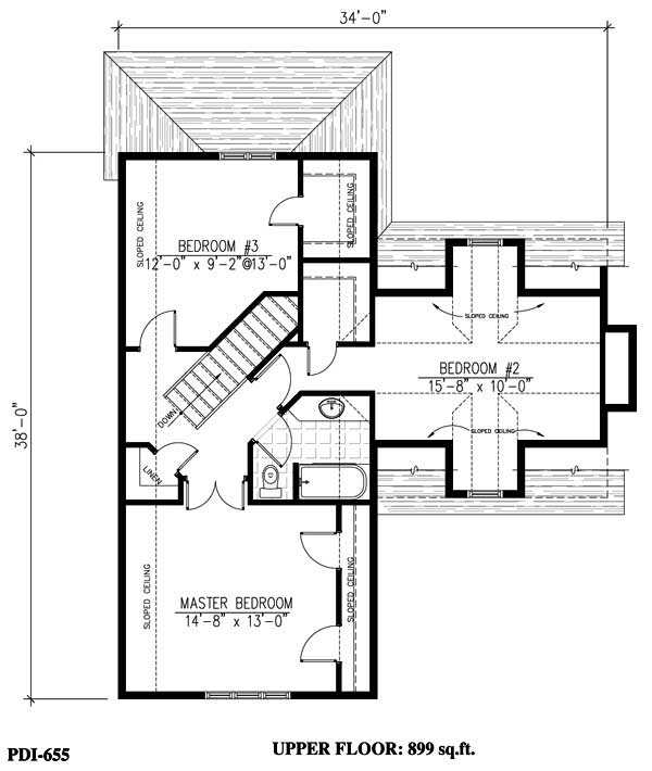 Floor Plan Second Story of Country Plan #158-1190