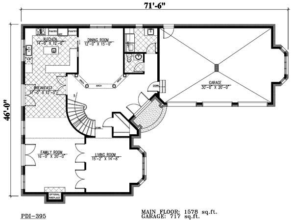 Floor Plan First Story of European Plan #158-1192