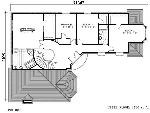 Floor Plan Second Story of European Plan #158-1192