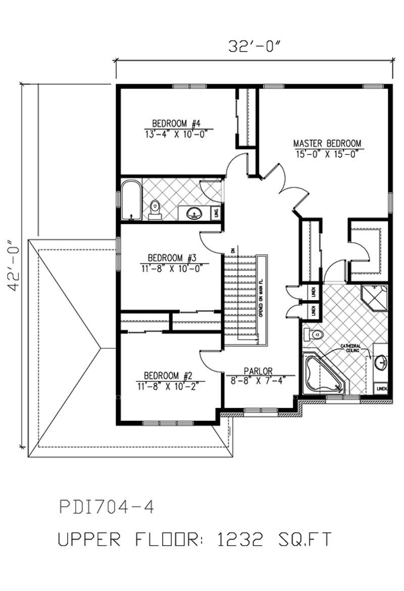 Floor Plan Second Story of European Plan #158-1194