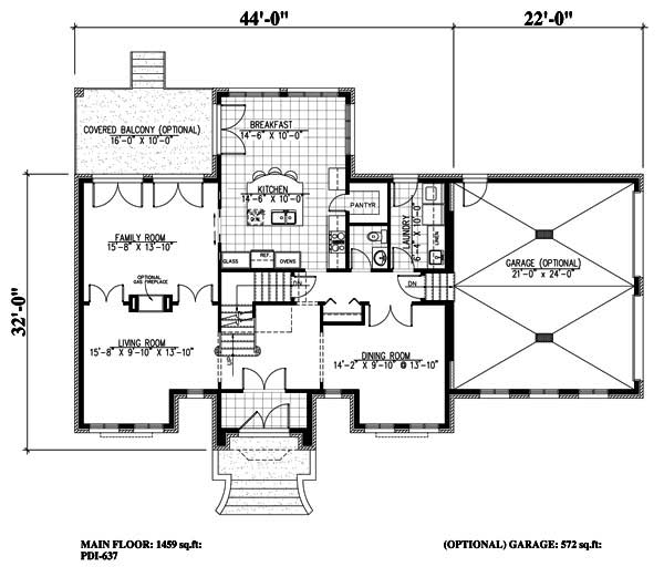 Floor Plan First Story of European Plan #158-1197