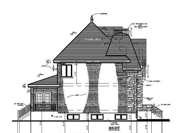 Home Plan Right Elevation of this 3-Bedroom,2783 Sq Ft Plan -158-1197