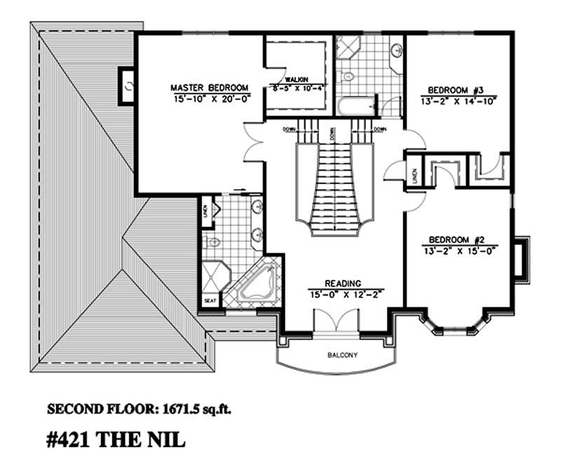 Floor Plan Second Story of European Plan #158-1200