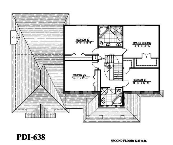 Floor Plan Second Story of Country Plan #158-1204