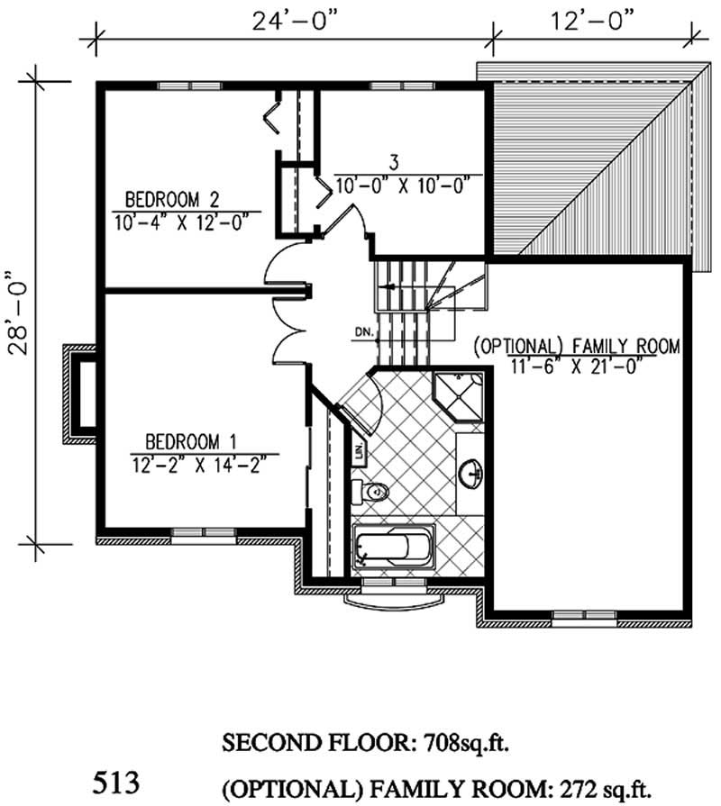 Floor Plan Second Story of European Plan #158-1205