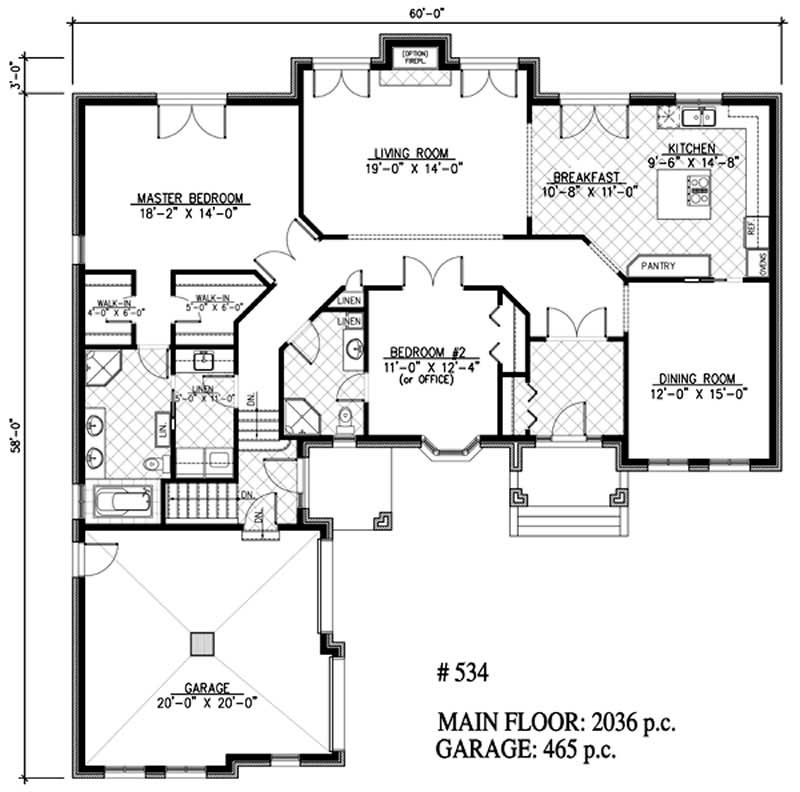 Floor Plan First Story of Bungalow Plan #158-1208