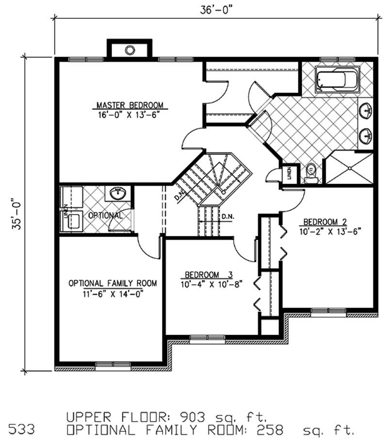 Floor Plan Second Story of European Plan #158-1218