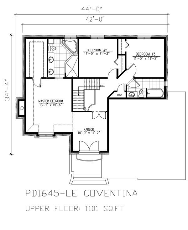 Floor Plan Second Story of European Plan #158-1219