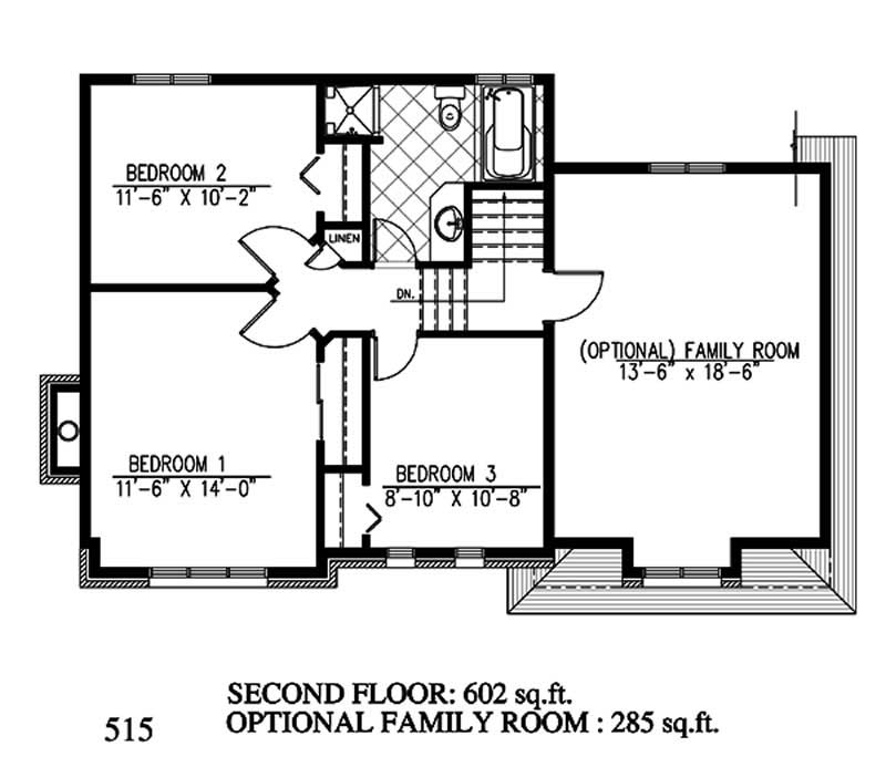 Floor Plan Second Story of European Plan #158-1222