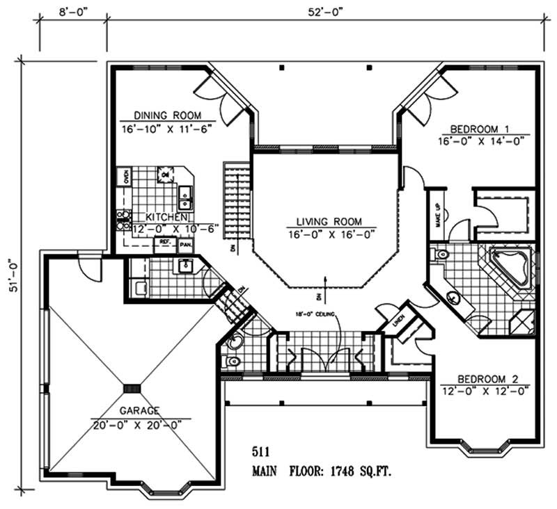 Floor Plan First Story of Ranch Plan #158-1224