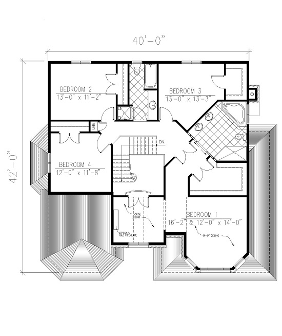 Floor Plan Second Story of European Plan #158-1226