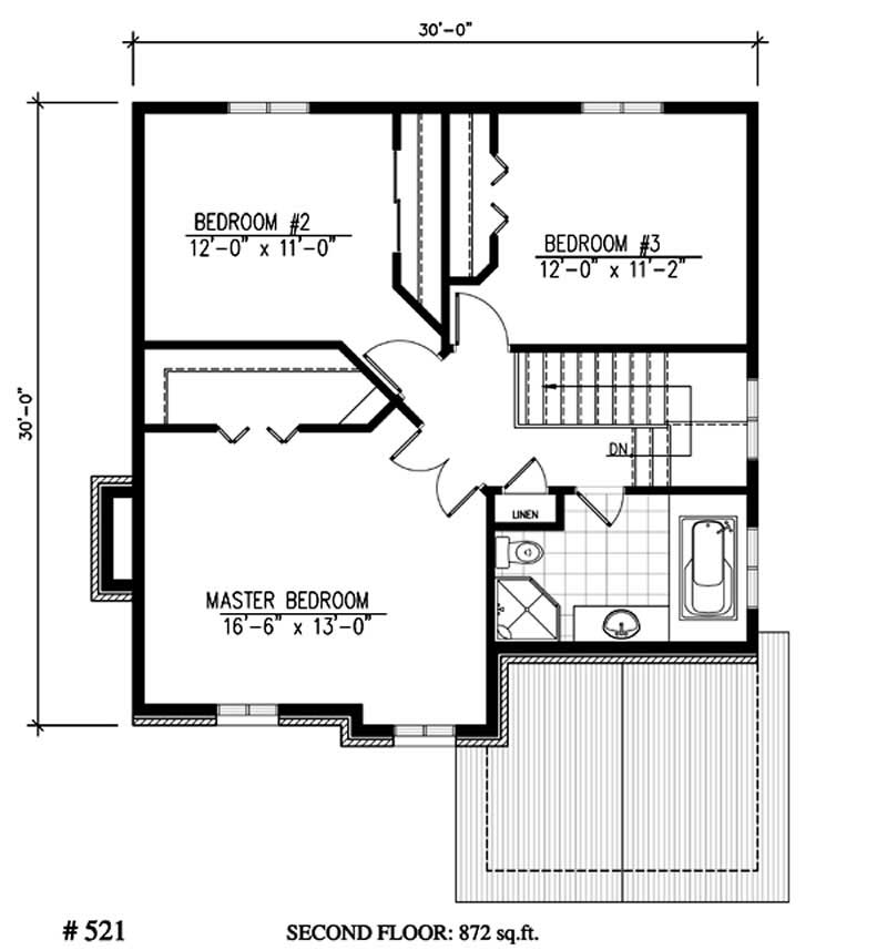 Floor Plan Second Story of European Plan #158-1232