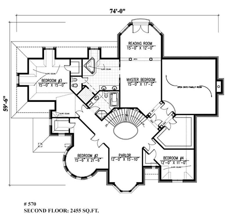 Floor Plan Second Story of European Plan #158-1233