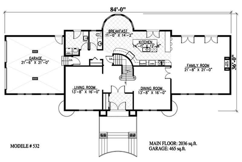 Floor Plan First Story of European Plan #158-1234