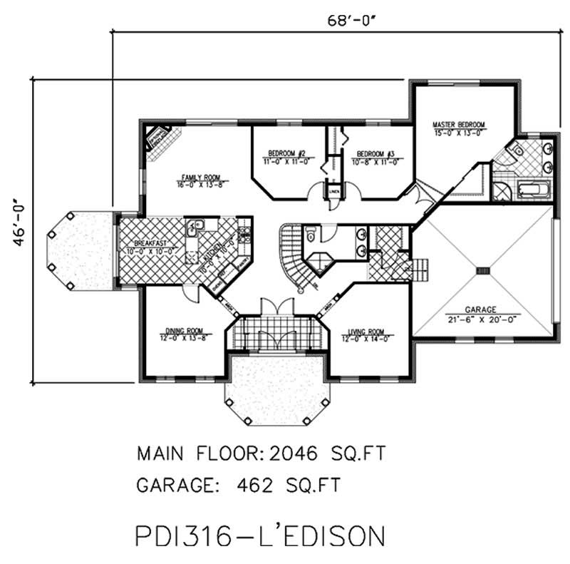 Floor Plan First Story of Ranch Plan #158-1240