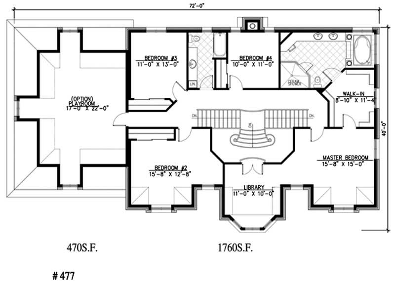 Floor Plan Second Story of European Plan #158-1241