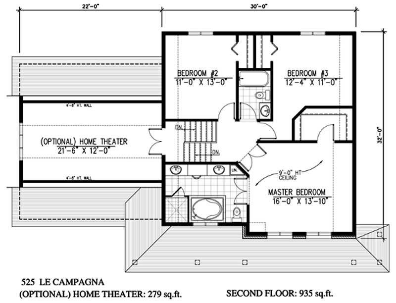 Floor Plan Second Story of Country Plan #158-1243