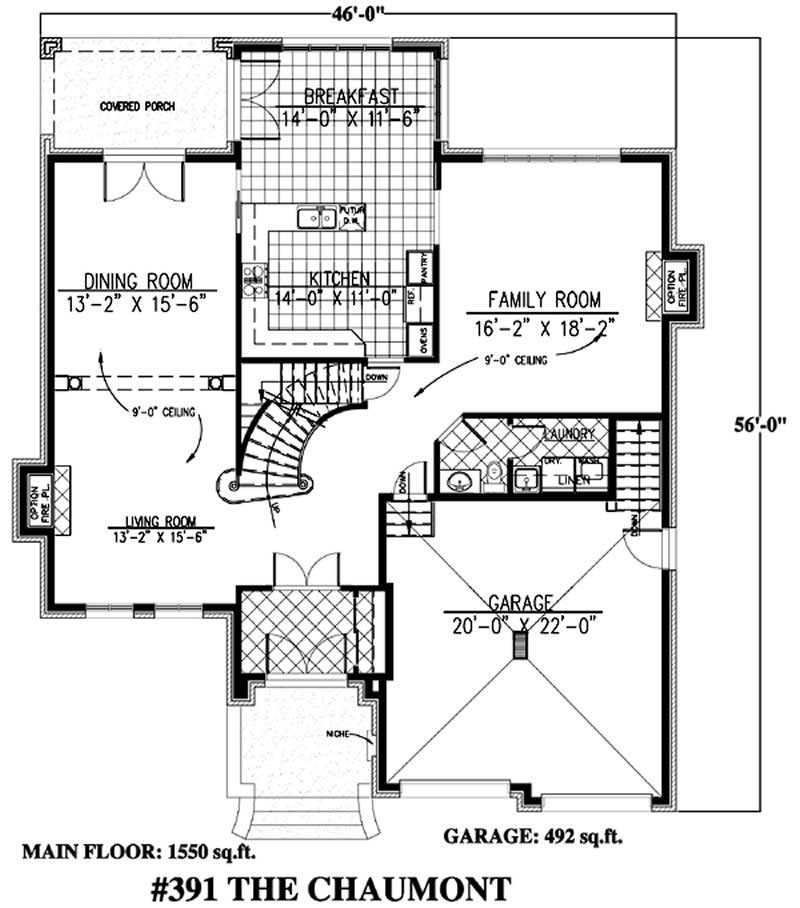 Floor Plan First Story of European Plan #158-1246