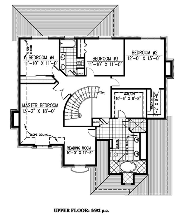 Floor Plan Second Story of European Plan #158-1246