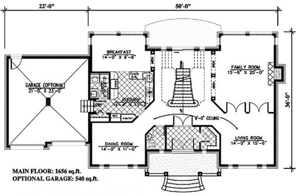 Floor Plan First Story of Colonial Plan #158-1247