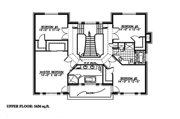 Floor Plan Second Story of Colonial Plan #158-1247