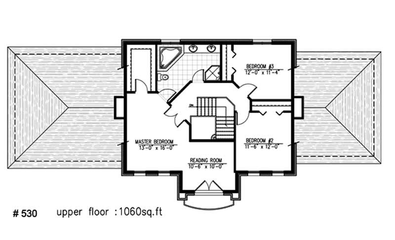 Floor Plan Second Story of European Plan #158-1250