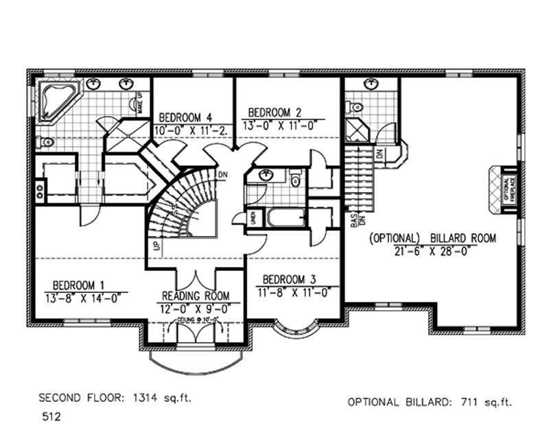 Floor Plan Second Story of Luxury Plan #158-1252