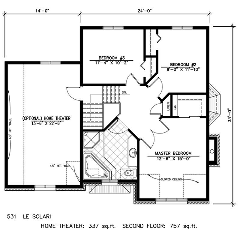 Floor Plan Second Story of European Plan #158-1253