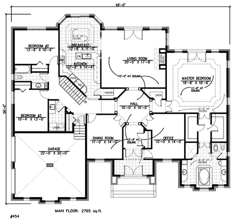 Floor Plan First Story of Ranch Plan #158-1254