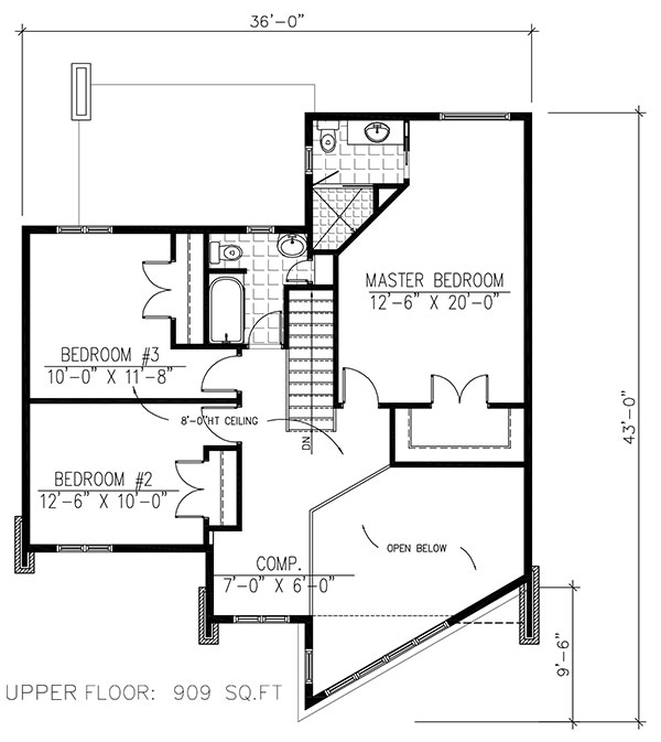 Floor Plan Second Story of Contemporary Plan #158-1256