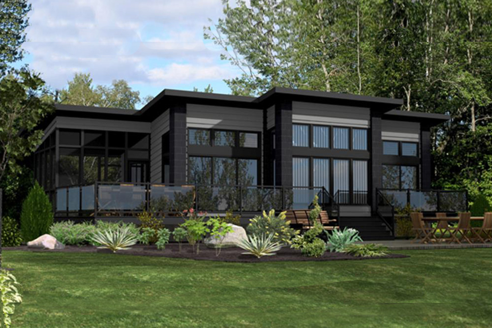 Color rendering of Modern home plan (ThePlanCollection: House Plan #158-1260)