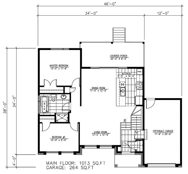 Home Plan Other Image of this 2-Bedroom,1013 Sq Ft Plan -158-1264