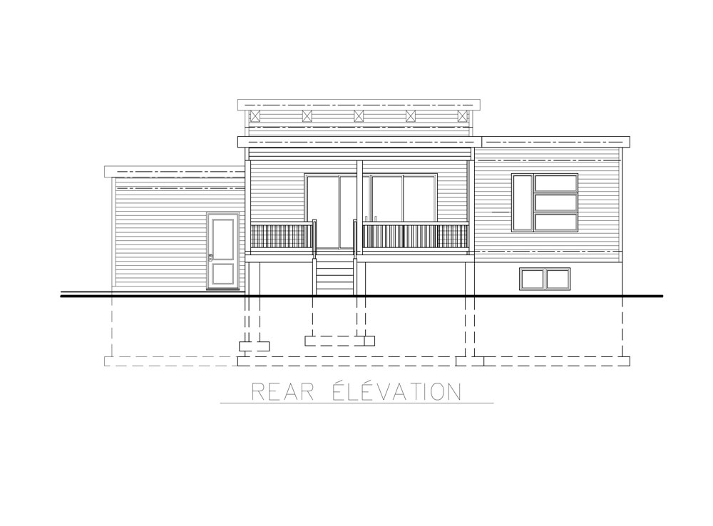 Home Plan Rear Elevation of this 2-Bedroom,1013 Sq Ft Plan -158-1264