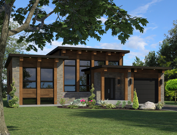 Front elevation of Contemporary home (ThePlanCollection: House Plan #158-1264)