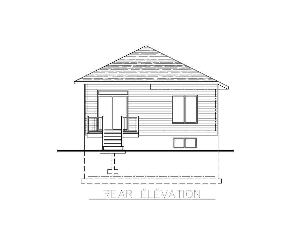 Home Plan Rear Elevation of this 2-Bedroom,953 Sq Ft Plan -158-1267