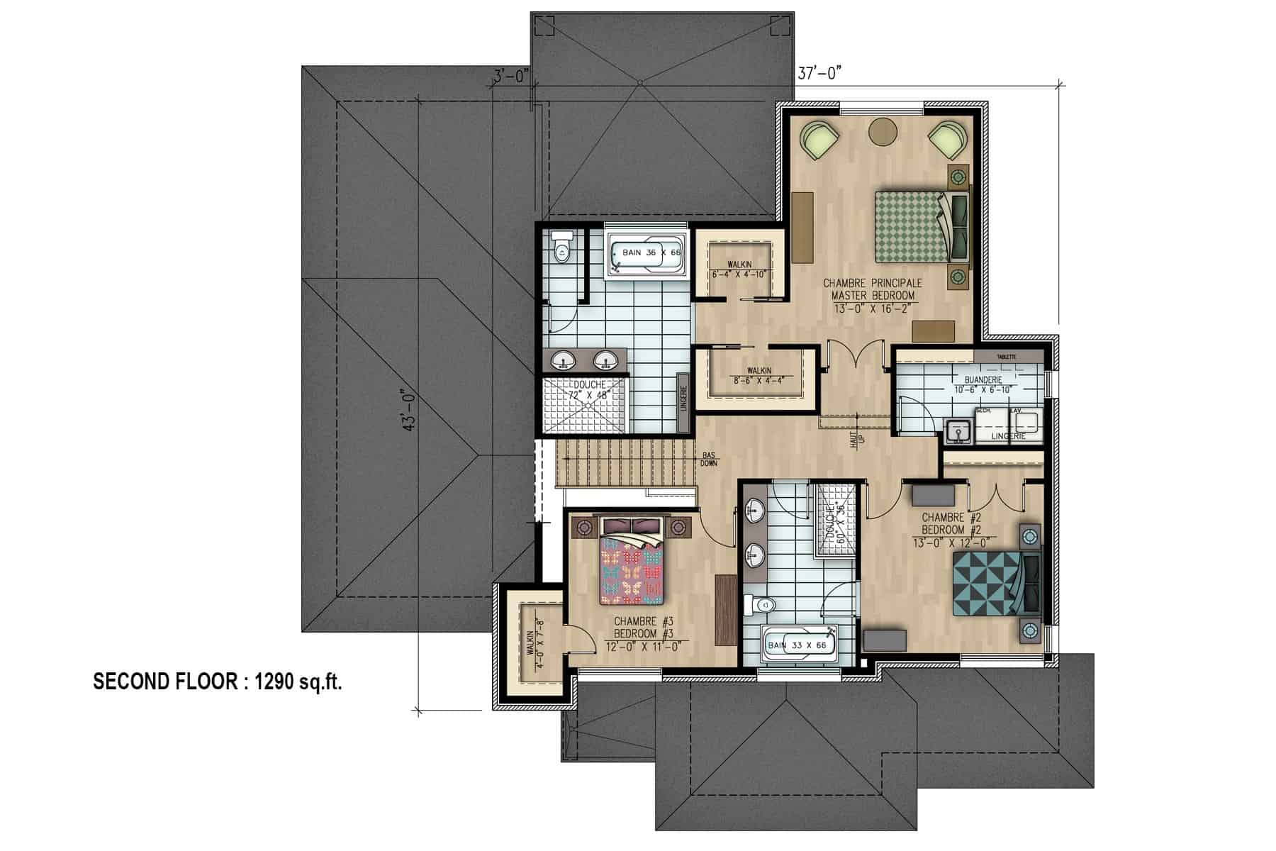 Floor Plan Second Story of Contemporary Plan #158-1268