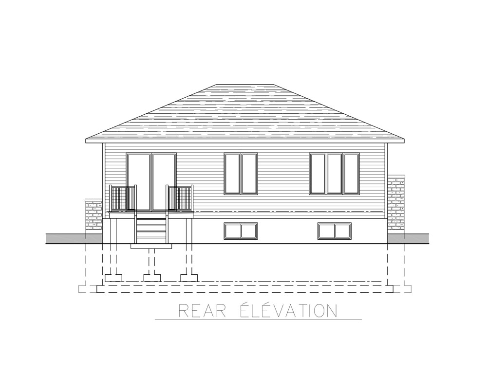 Home Plan Rear Elevation of this 2-Bedroom,985 Sq Ft Plan -158-1269
