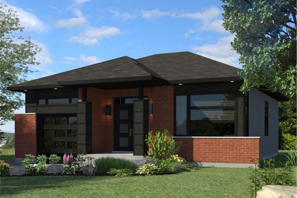Color rendering of Contemporary home plan (ThePlanCollection: House Plan #158-1269)