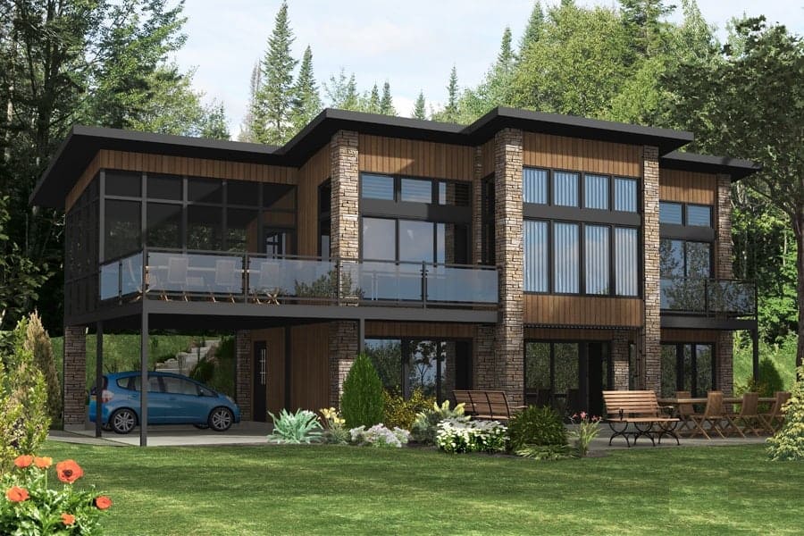 Color rendering of Modern home plan (ThePlanCollection: House Plan #158-1289)