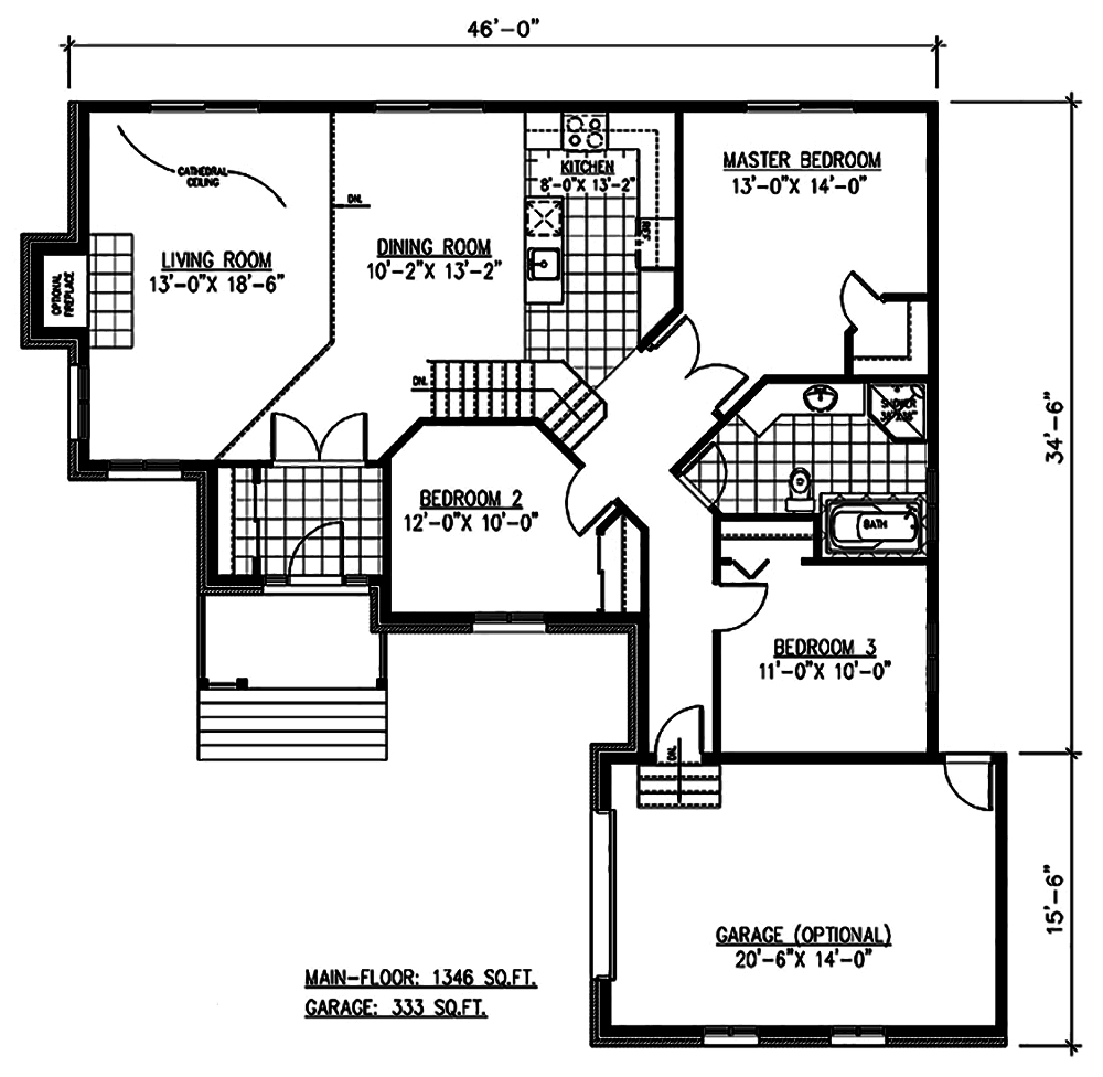 Floor Plan First Story of Bungalow Plan #158-1291