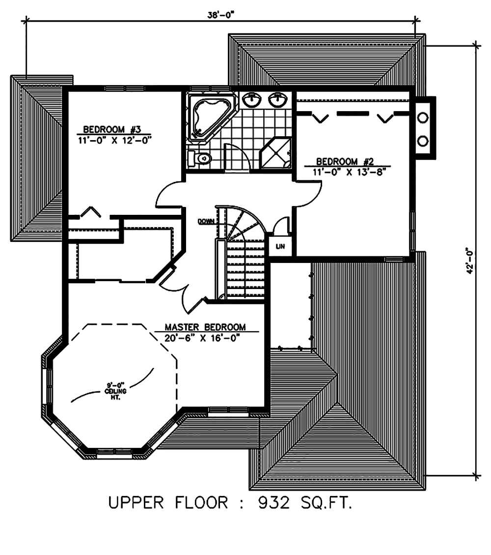 Floor Plan Second Story of Cottage Plan #158-1292