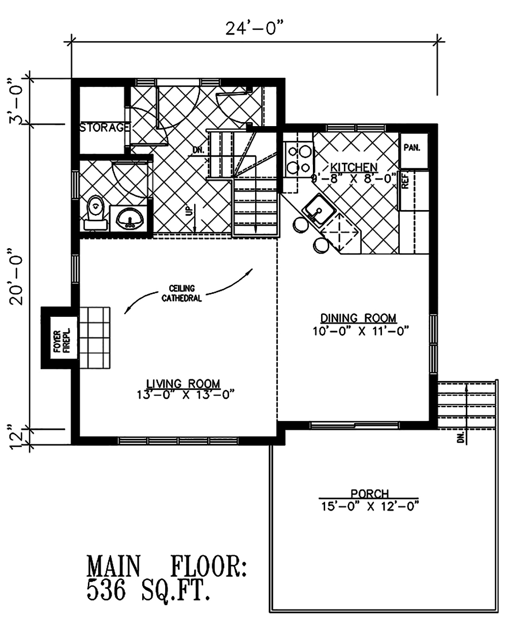 Floor Plan First Story of Bungalow Plan #158-1294