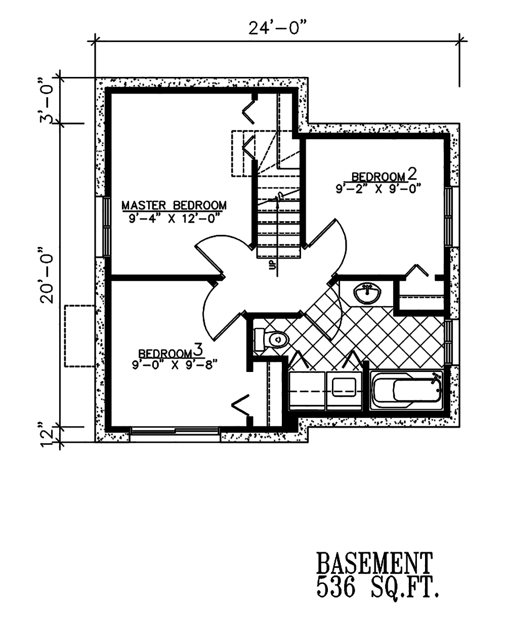 Floor Plan Basement of Bungalow Plan #158-1294