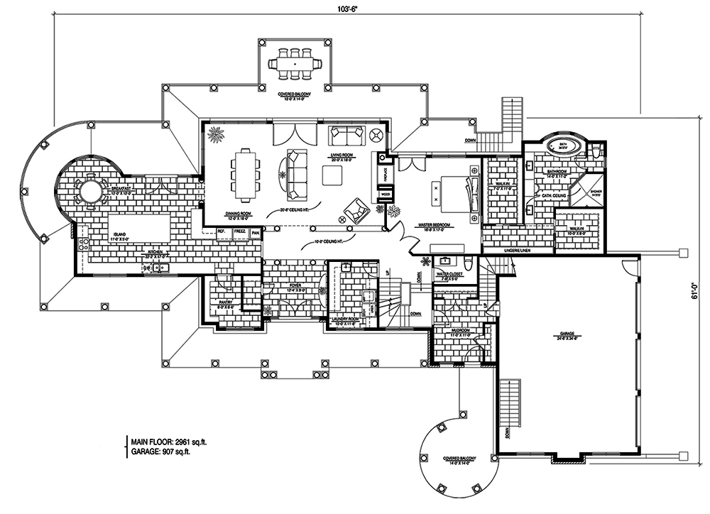Floor Plan First Story of Cottage Plan #158-1296