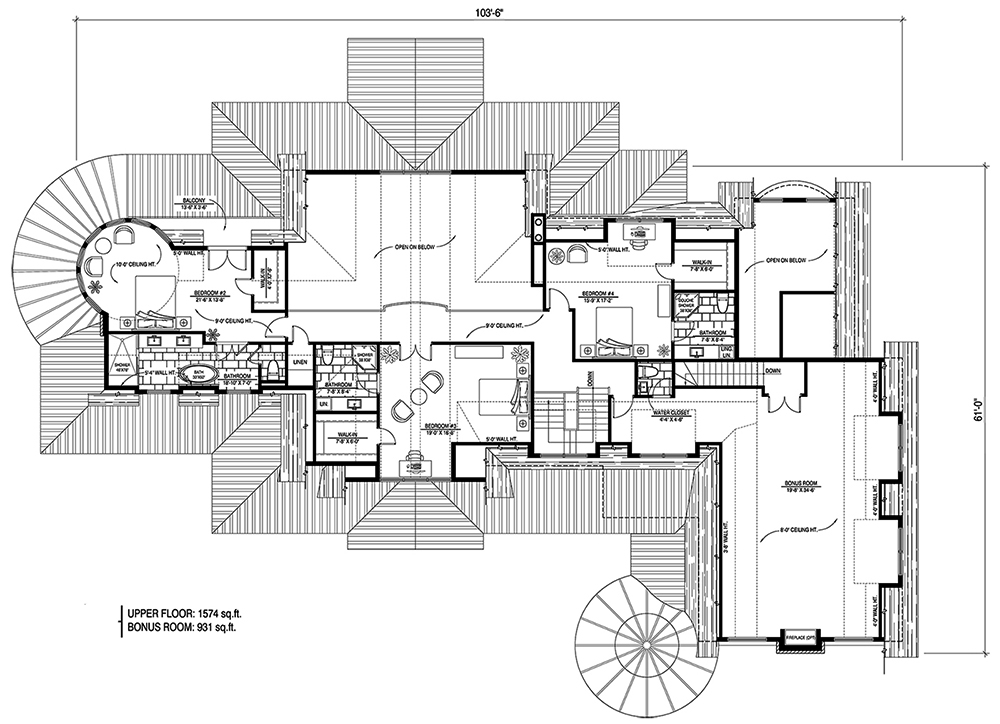 Floor Plan Second Story of Cottage Plan #158-1296