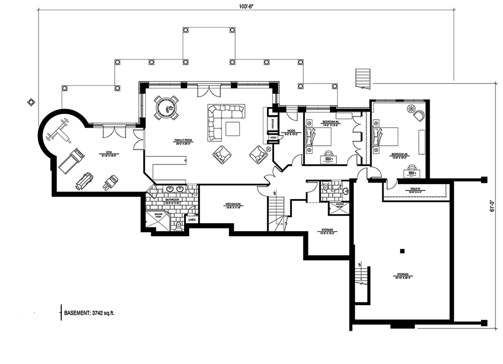 Floor Plan Basement of Cottage Plan #158-1296