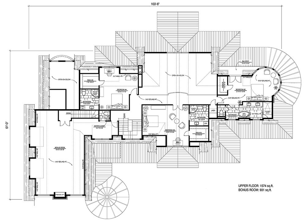 Floor Plan Second Story of Cottage Plan #158-1297